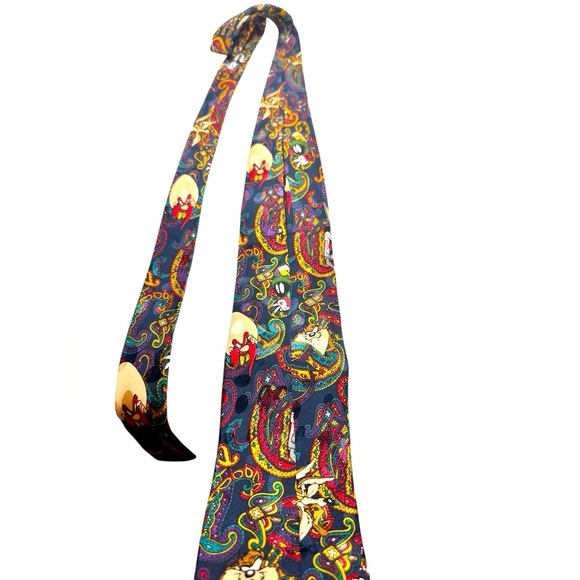 Vintage LOONEY TUNES 90s 1993 Bugs Bunny Tazmanian Devil Paisley Men's Neck Tie - Picture 4 of 5